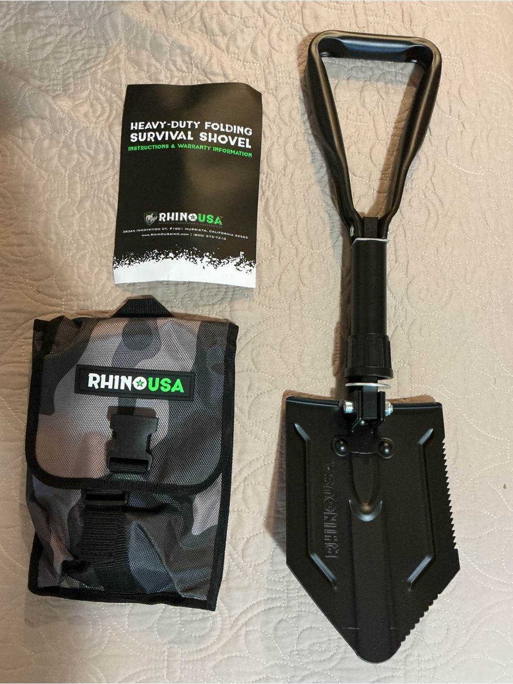 RHINO USA Heavy-Duty Folding Survival Shovel - Black NWOT